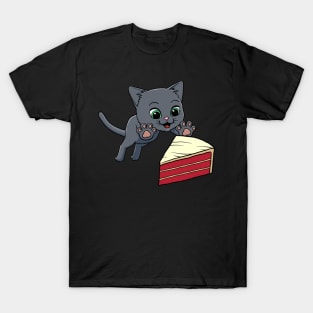 Russian Blue Cat excited to eat Red Velvet Cake T-Shirt